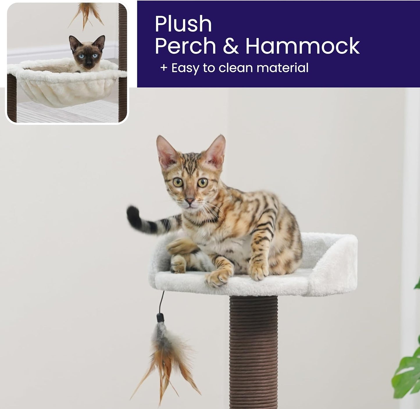 Catry Nirvana 3-Level Kitten Tree with Plush Perch, Soft Hammock, and Paper Rope Scratching Posts, Minimalist Cat Furniture for Climbing, Scratching & Resting, Ideal for Kittens & Small Cats, Beige