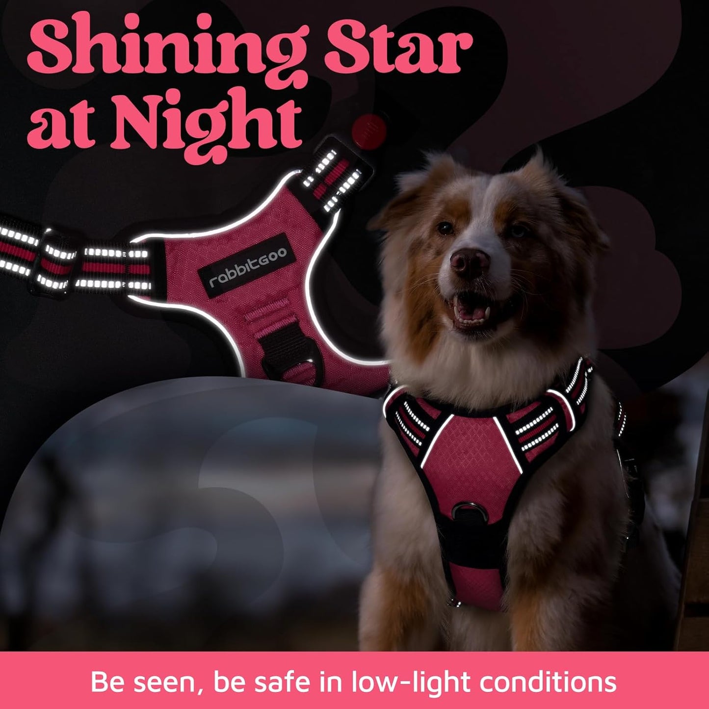 rabbitgoo Dog Harness for Large Dogs, No Pull Pet Vest with 3 Buckles, Adjustable Soft Padded Pet Harness with Easy Control Handle and Reflective Strips, Pink, XL