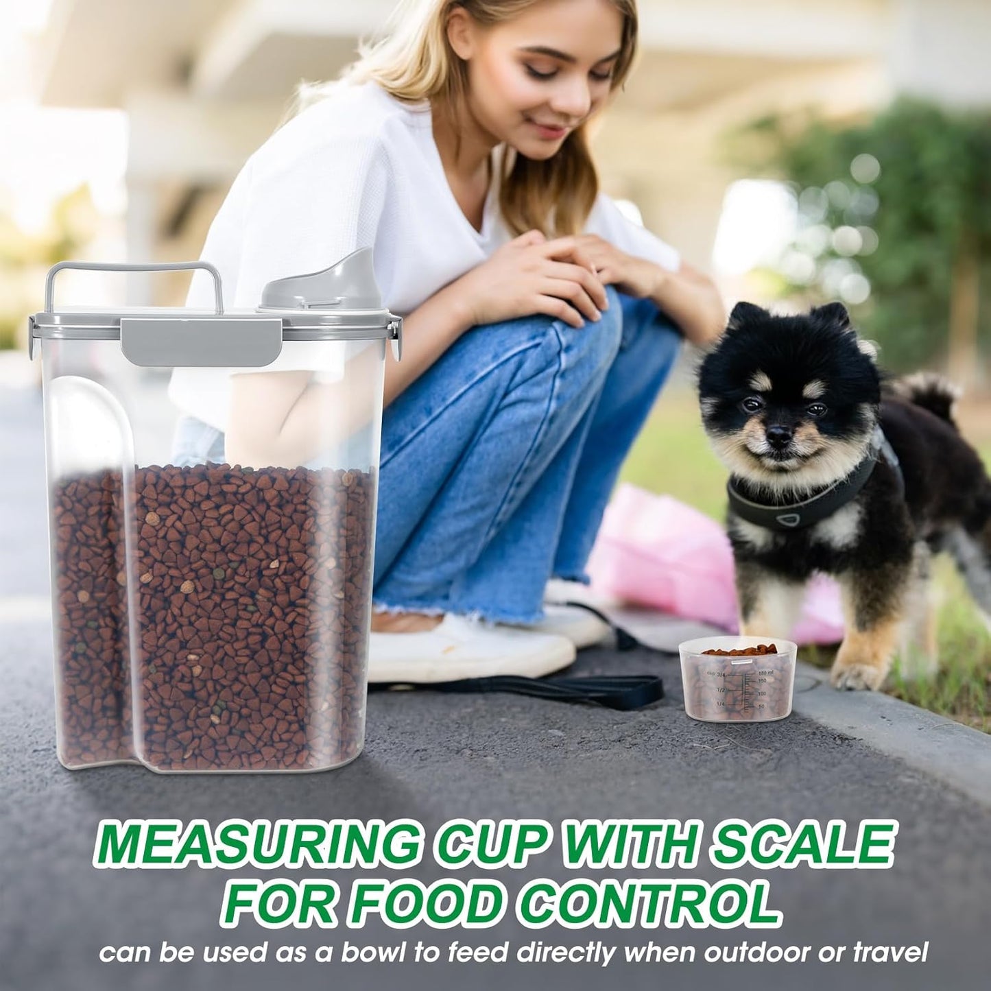 TBMax Cat Dog Food Storage Container 5 to 7 lbs with Pet Can Cover and Mixing Spoon, Airtight Pet Food Bird Seed Dispenser, Portable Travel Kibble Container for Travel Daily Use