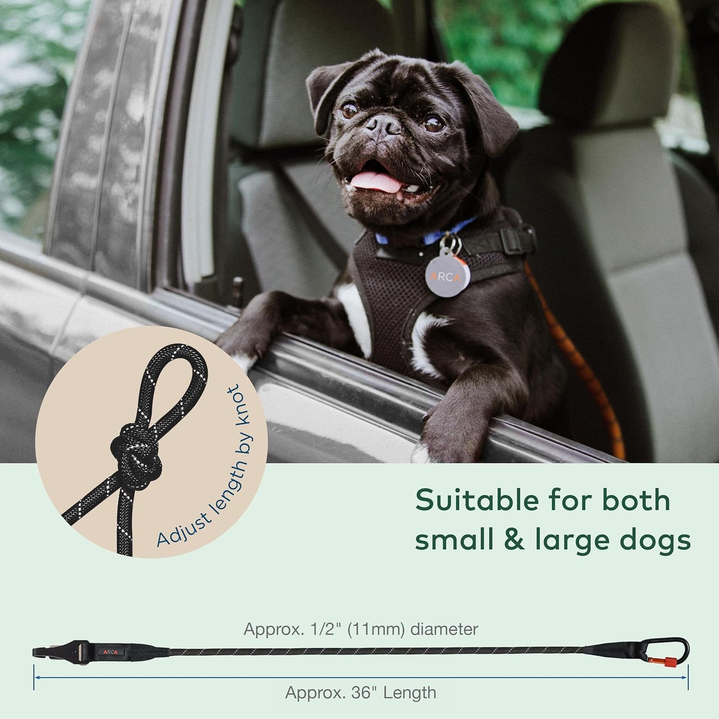 Dog Seat Belt for Car | Universal Dog Car Seatbelt | Durable Reflective Rope with Clip Hook Latch, Buckle and Alloy Carabiner- Safe and Secure Pet Safety Restraint