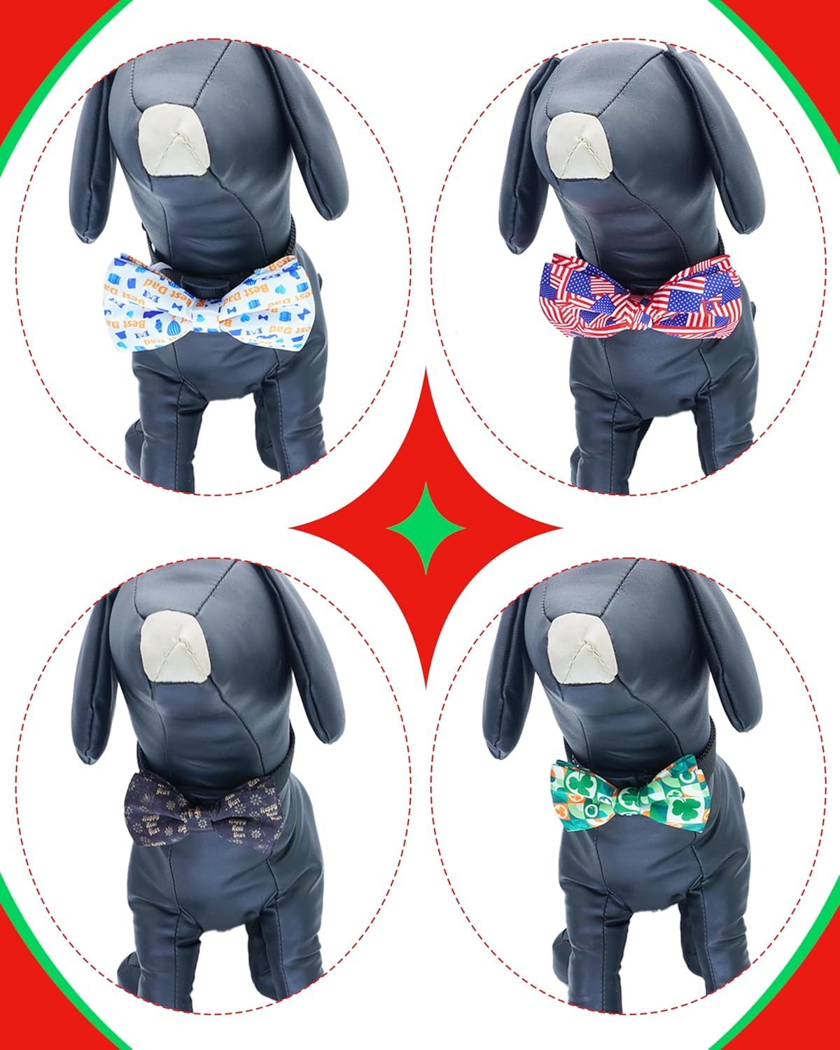 PET SHOW 10 Pack Holiday Small Dog Bow Ties Sliding Collar Attachments Puppy Cats Festival Patterns Bowties for Medium Dogs Classy Bowknots Party Wedding Pet Grooming Accessories(Small)