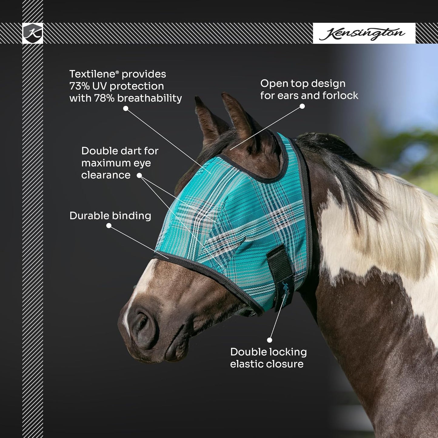 Kensington Fly Mask Web Trim Protects Horses Face and Eyes from Bites and Sun Rays While Allowing Full Visibility Ears and Forelock Able to Come Through The Mask, Medium, Lavender Mint