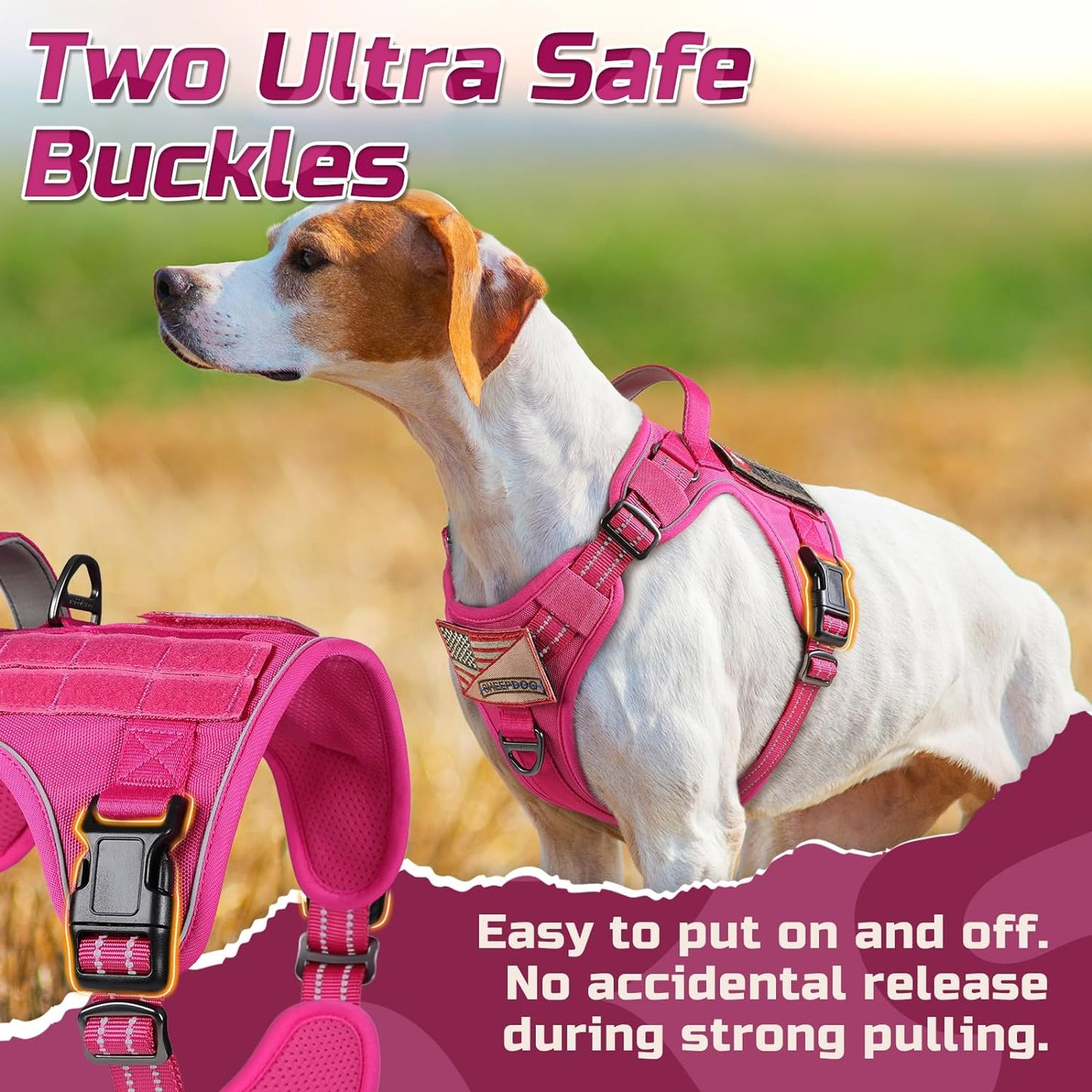 rabbitgoo Tactical Dog Harness for Large Dogs, No Pull Military Service Vest with Handle & Molle, Easy Control for Training Walking, Adjustable Reflective Straps, Rose Red, XL