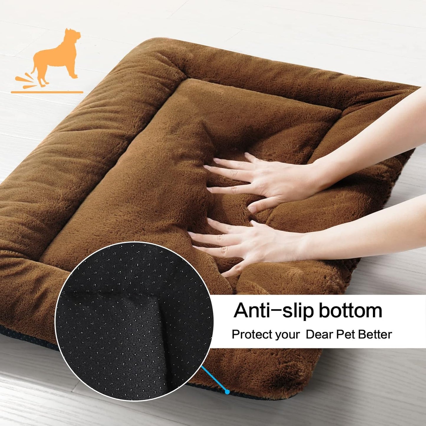 VERZEY Dog Bed, Ultra Soft Faux Fur Dog Crate Pad for Medium Dogs, 30inch, Brown, Machine Washable, Anti-Slip