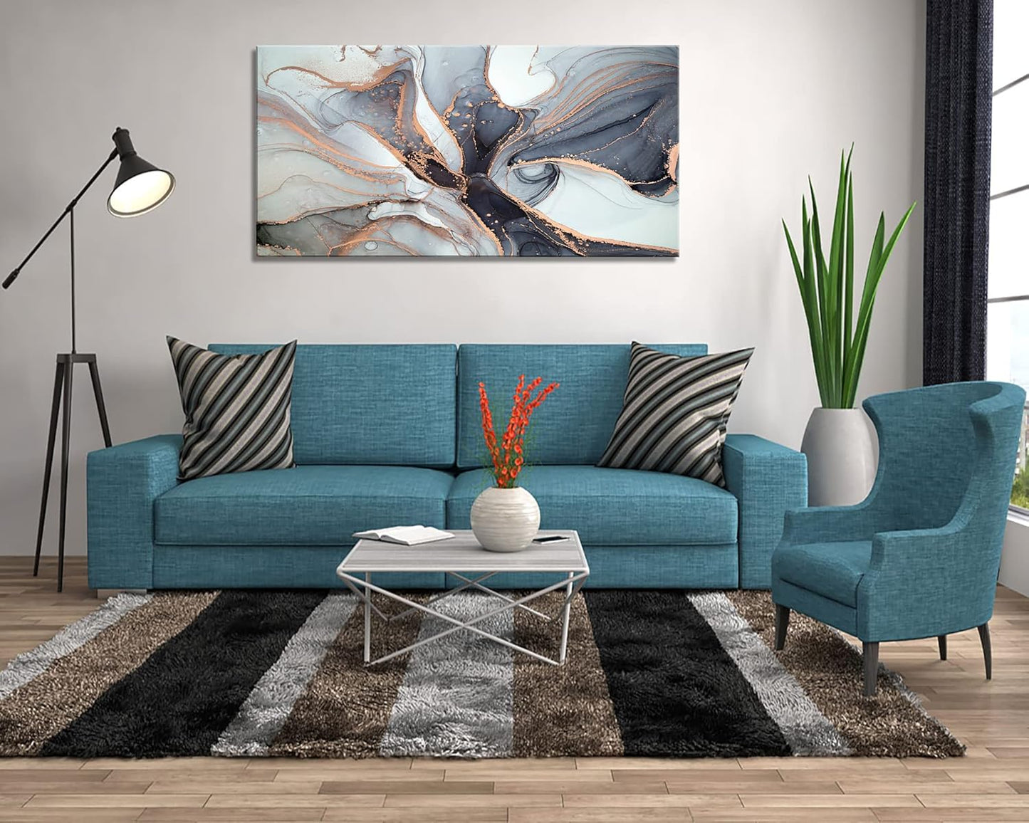 XXMWallArt FC3462 Framed Wall Art Gray and Gold Abstract Painting Background Abstract Canvas Wall Art Print Painting for Bedroom Living Room Office Wall Decor Home Decor