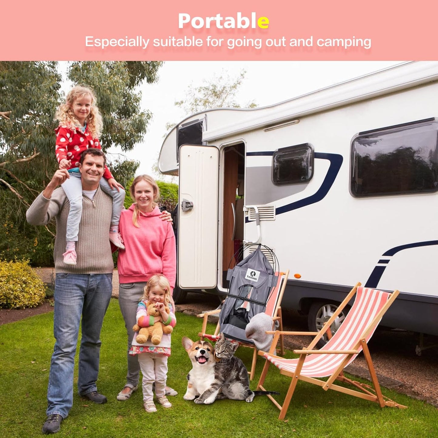 Yanvega Cat Tent Cat Beds for Indoor Cats Pet Supplies, 23.6" × 23.6" × 16.8" Cat Pop Up Tent Collapsible Cat House Cat Cave Outdoor, No Assemble Required High Elastic Frame with Ground Nail (Gray)