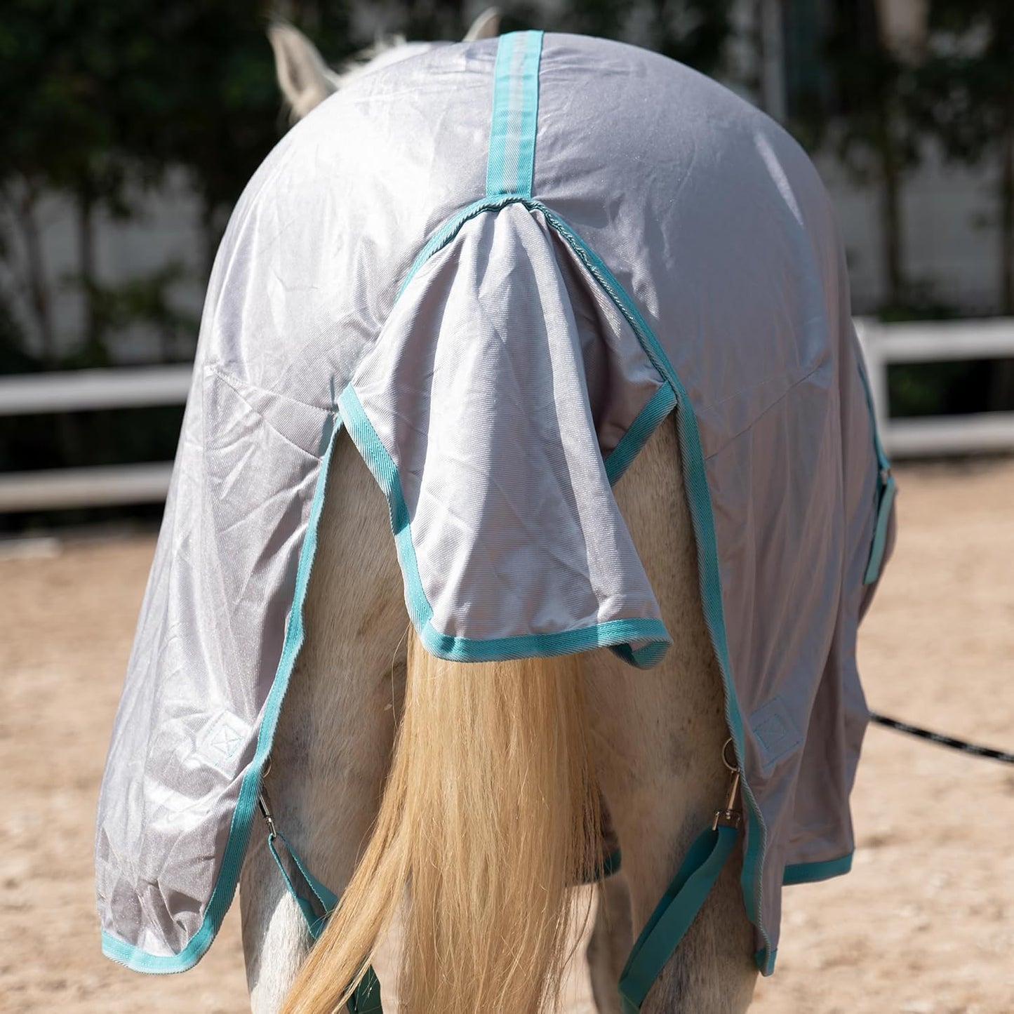 Horse Fly Sheet with Detachable Neck Cover & Belly Wrap, Adjustable Fly Sheet for Horses, Ventilated Airflow Mesh Equine Cooling Summer Flysheet Grey 84