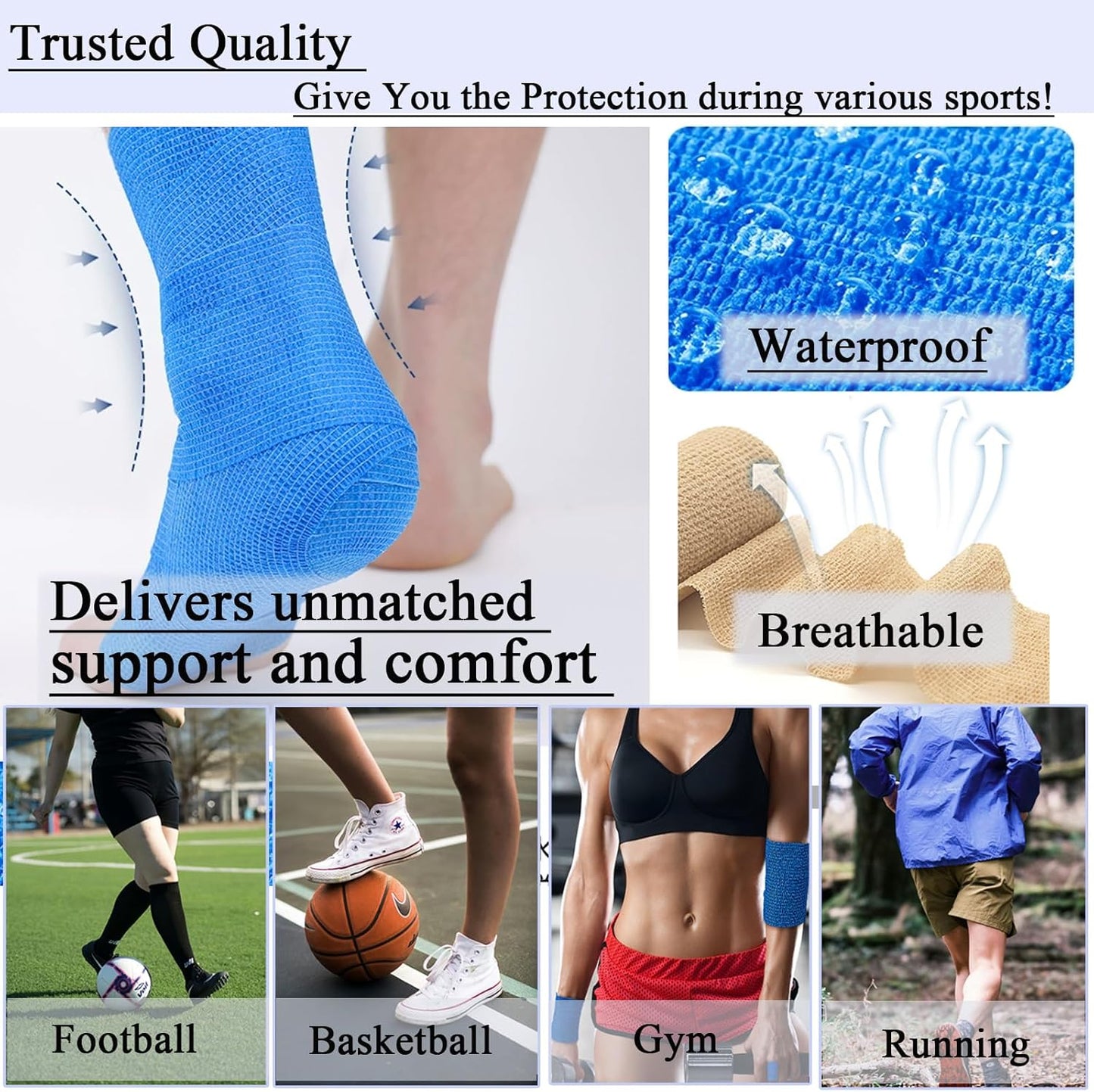 Self Adhesive Tape Wrap 8 Rolls,Non-Woven Self Adherent Vet Wrap Tape,10CM x 4.5M Cohesive Bandage Tape for Wrist & Ankle,Elastic Grip Cover (8colors-8Rolls(4inches))