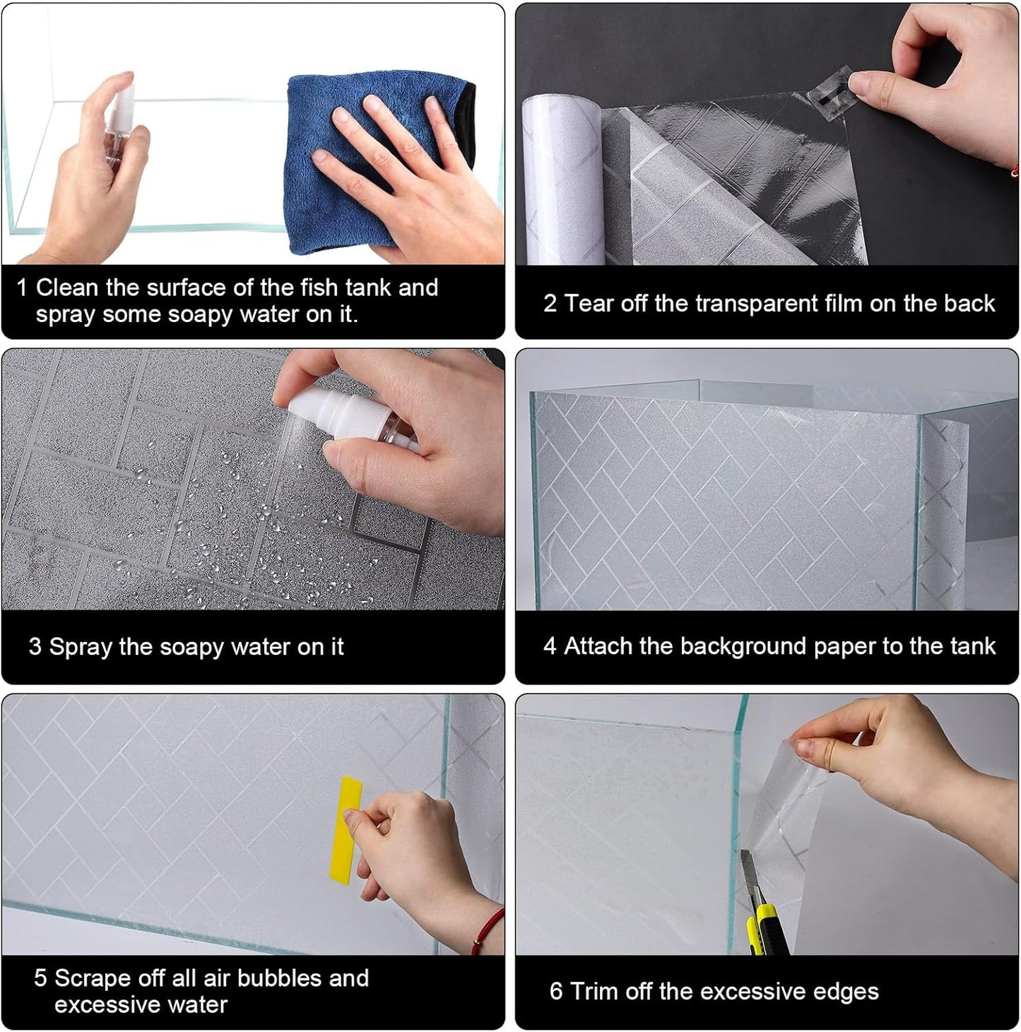 Aquarium Background Paper Decor Fish Tank Backdrop Wallpaper Electrostatic Adhesive, No Glue, Easy to Install, Reusable (17.7“H×47.2”L, Grid Transparent)