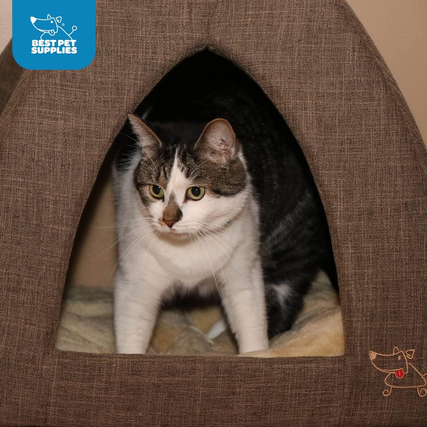 Best Pet Supplies Pet Tent-Soft Bed for Dog and Cat Brown Linen, 16" x 16" x H:14"