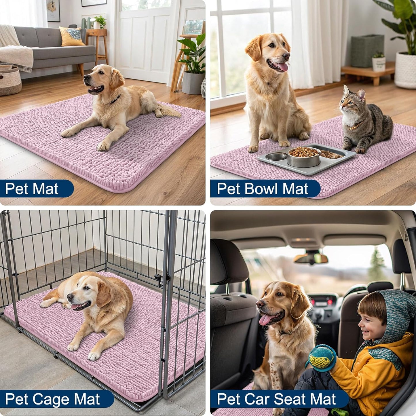 Smiry Dog Door Mat for Muddy Paws 24x16, Absorbs Moisture and Dirt Doormat, Non-Slip Washable Quick Dry Chenille Front Door Mat Indoor Entrance, Entryway Carpet for Inside Floor, Dusty Rose