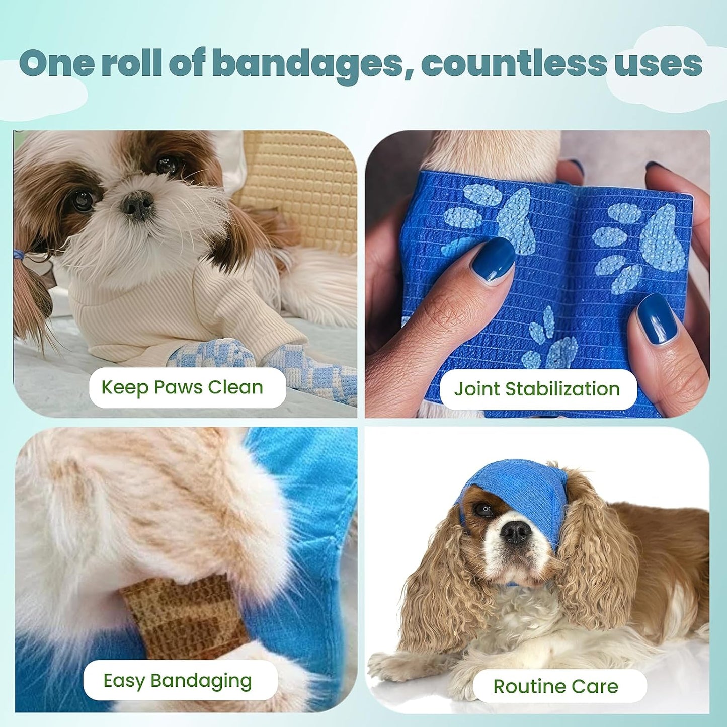 Pet Bandage 6 Rolls, Adhesive Bandage, Self Adhesive Bandage, First Aid Adhesive Gauze, for Horses, Dogs,Cats, Birds, Animals (Animals, 2 Inch (Pack of 6))