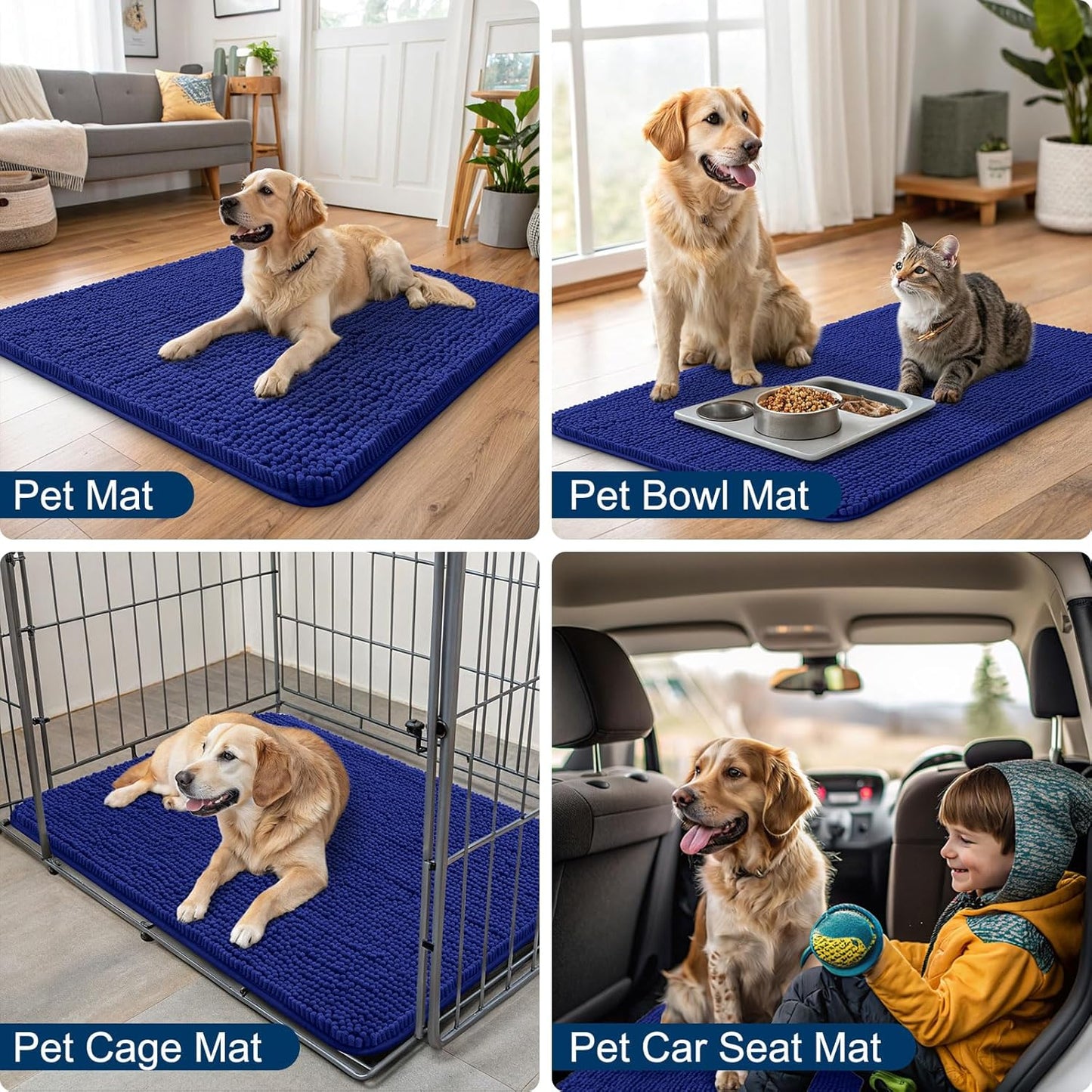 Smiry Dog Door Mat for Muddy Paws 59x24, Absorbs Moisture and Dirt Doormat, Non-Slip Washable Quick Dry Chenille Front Door Mat Indoor Entrance, Entryway Carpet for Inside Floor, Navy Blue