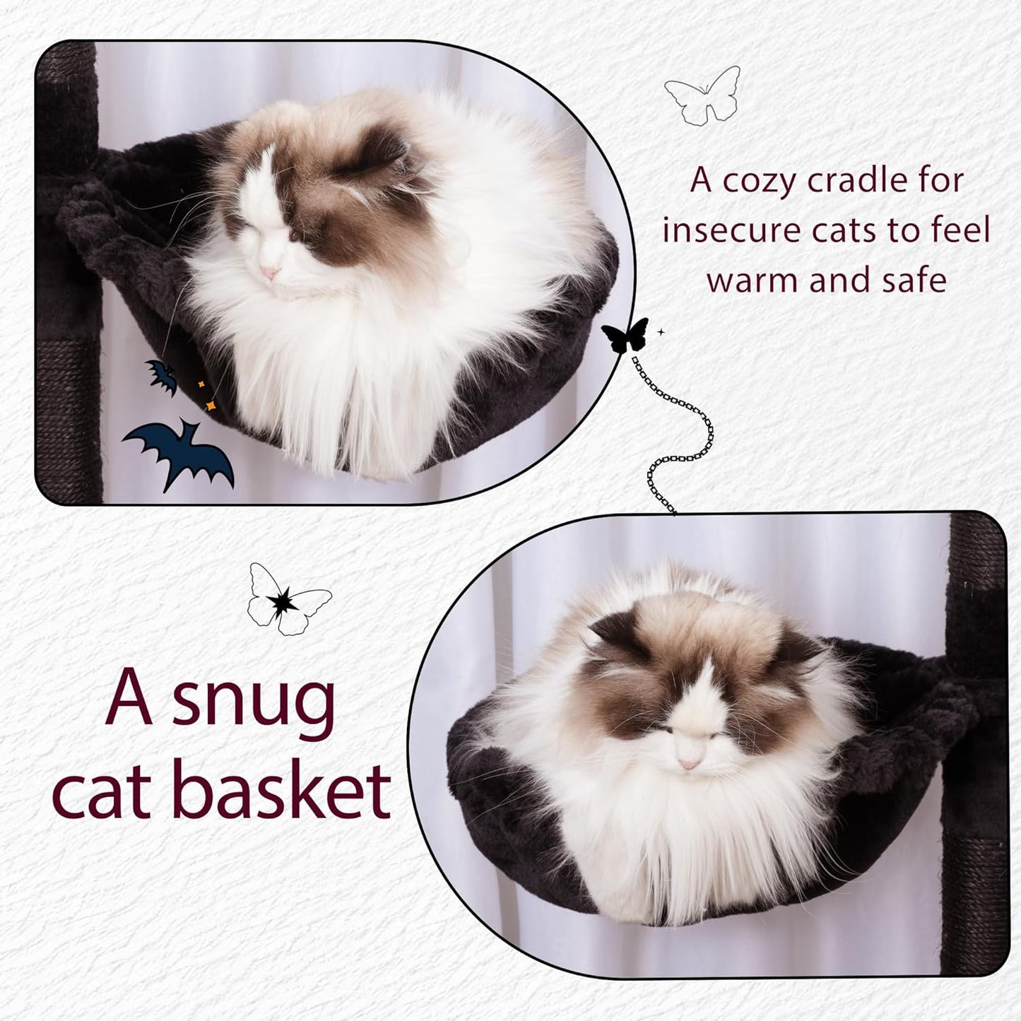 Hey-brother Cat Tree Tower, Scratching Posts with a Extended Part, Wide Platforms, Cozy Condos, Hammocks, Sisal Columns and Ball for Indoor Cats, 70.1 Inches, Black and Red MPJ038BR