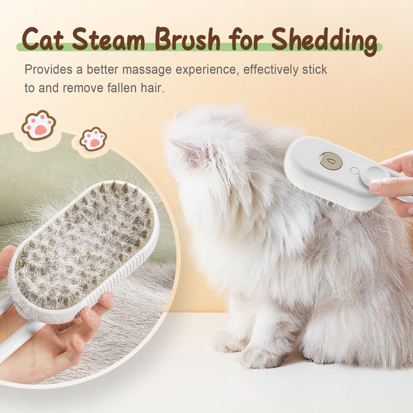 Upgrade Cat Steam Brush, 3 in 1 Pet Steam Groomer Brush, Rechargeable Pet Steam Groomer Comb for Massaging and Cleaning Shedding Pets Hair, Anti-Static Hair Removal Comb for Cats Dogs (White)
