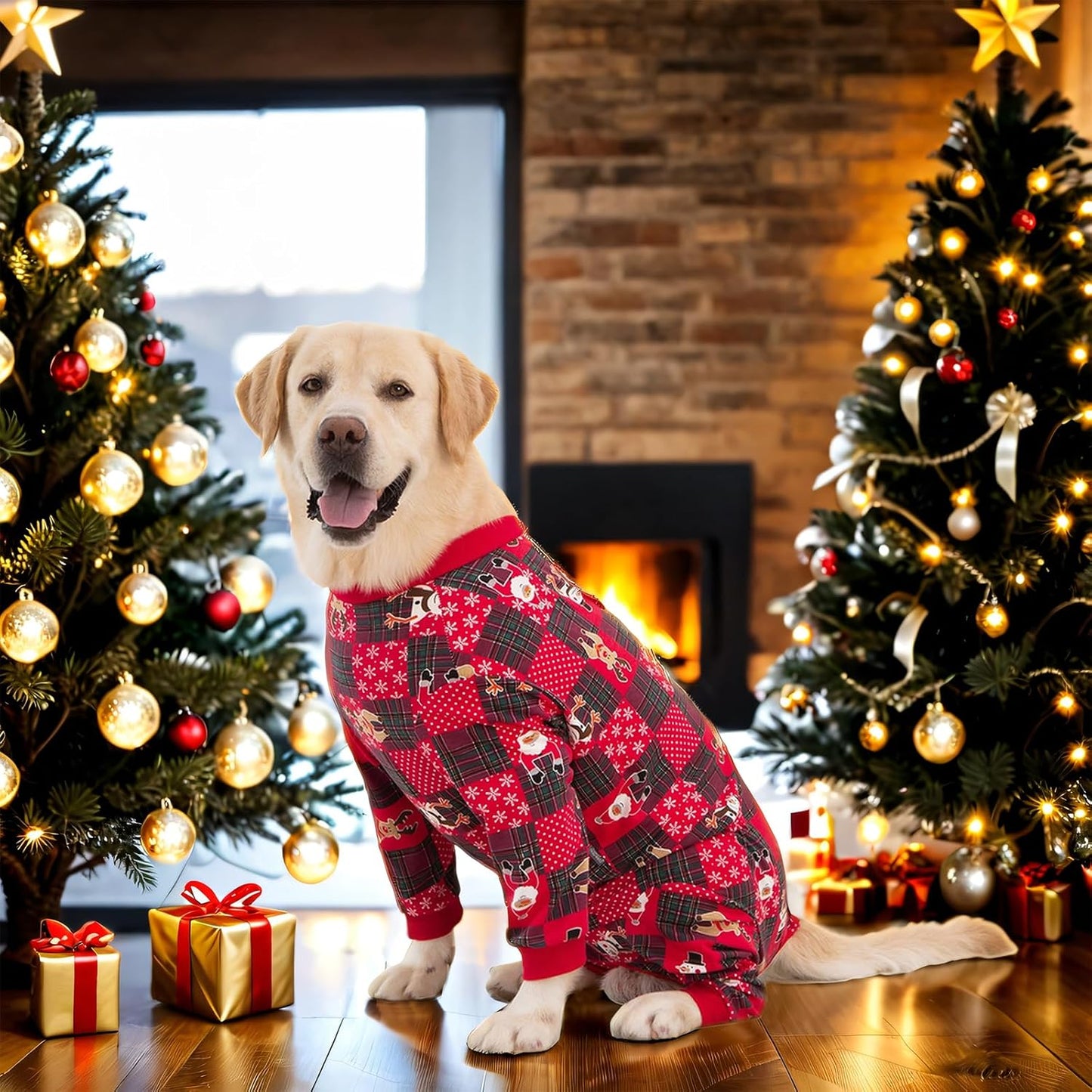 Yeapeeto Dog Onesie Surgery Recovery Suit for Large Medium Bodysuit Dogs Pajamas PJS Full Body for Shedding, Prevent Licking, Wound Protection, Cone Alternative… (Xmas Red, 3XL)