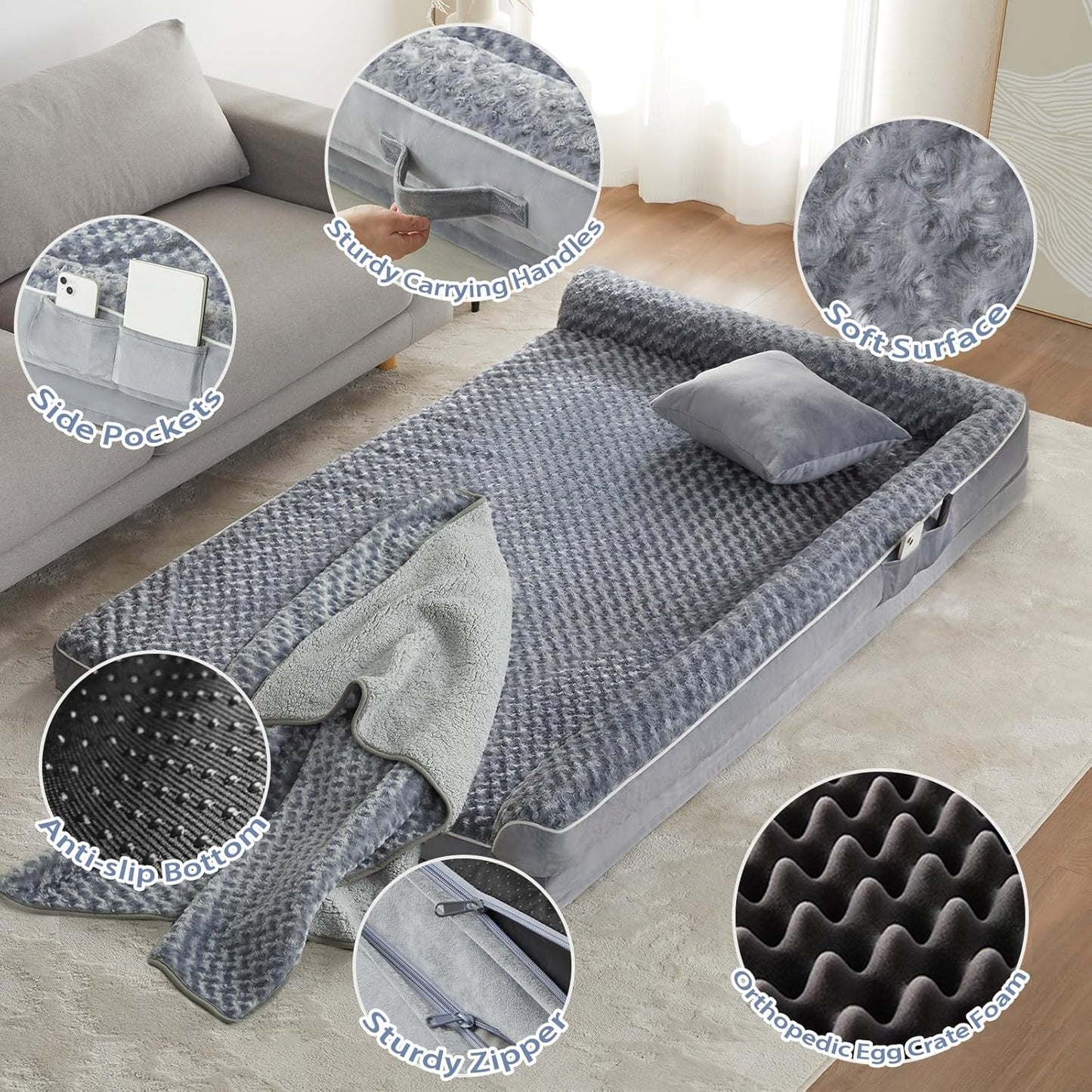 BFPETHOME Orthopedic Dog Beds for Extra Large Dogs, Waterproof Sofa XXL Dog Bed with Sides, Non-Slip Bottom and Egg-Crate Foam Big Pet Couch Bed with Washable Removable Cover,Pet Bed for Large Dogs