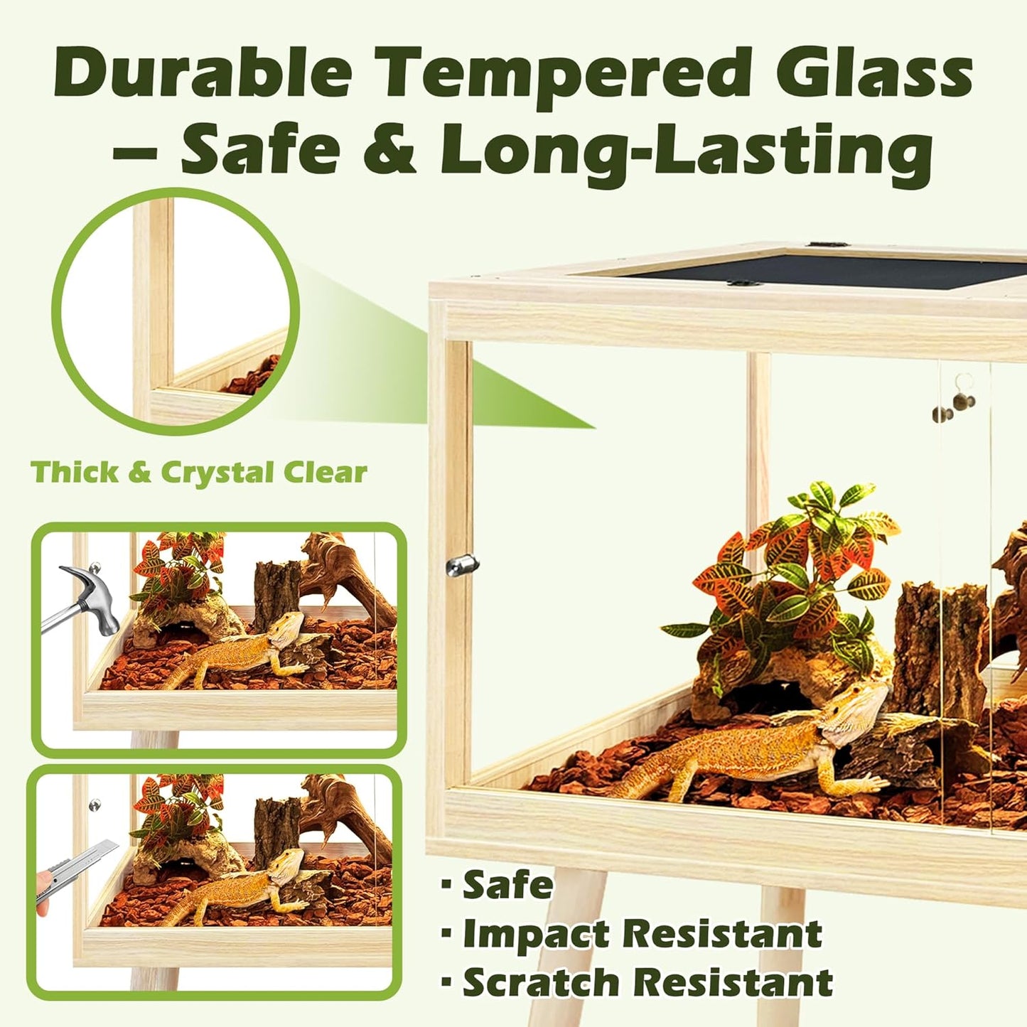 Prolee Bearded Dragon Tank with Leg,Tempered Glass Lizard Tanks and Reptile Enclosure,Up to 78 Gallon Reptile Tank with Metal Mesh and Lockable Door for Spacious Snakes and Chameleon(Oak,24inch)