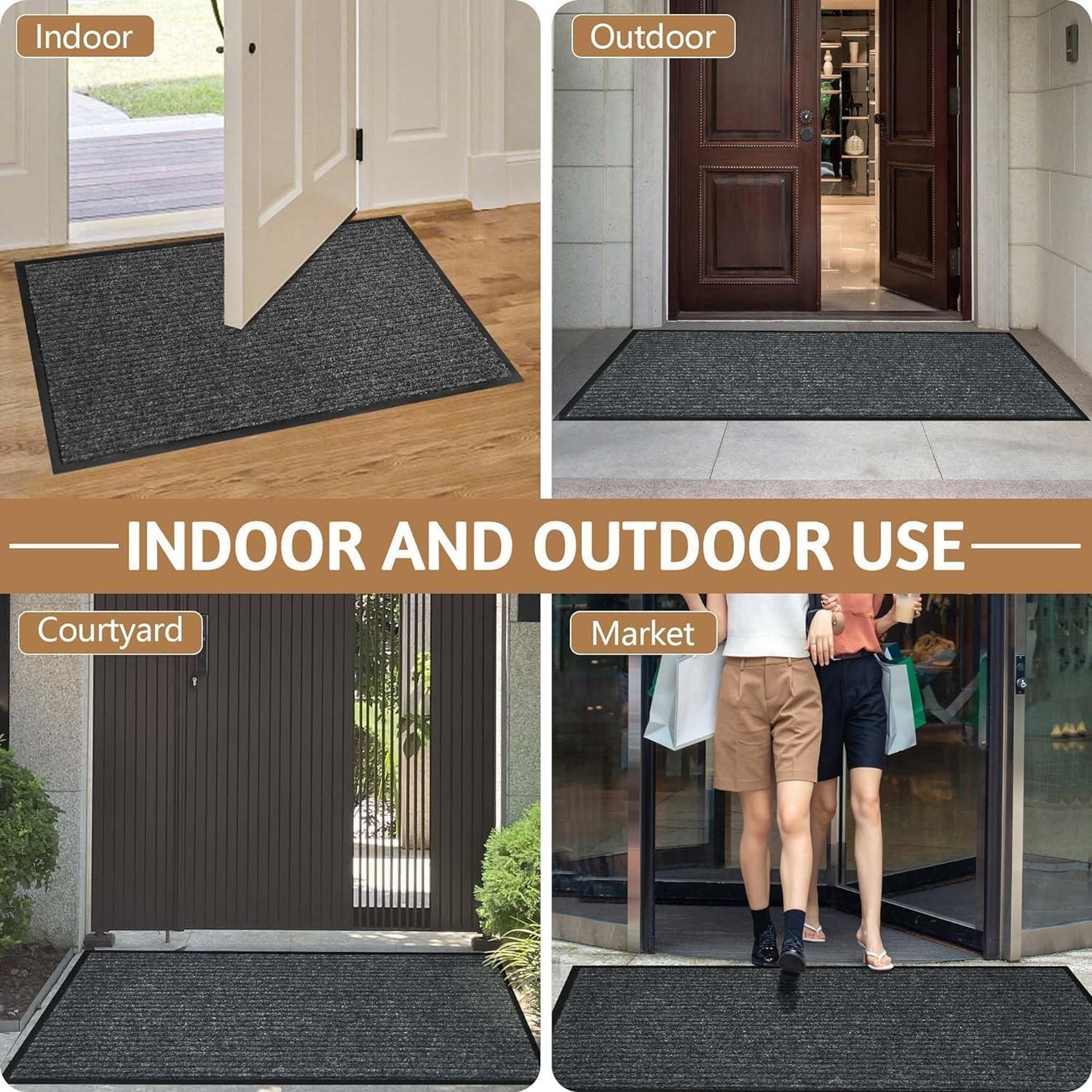 Durable Front Door Mat, Heavy Duty Indoor Outdoor Doormat, 60” x 36” Low Profile Outdoor Mats for Home Entrance, Stain and Fade Resistant Shoe Scraper Mat, Ideal for High Traffic Area