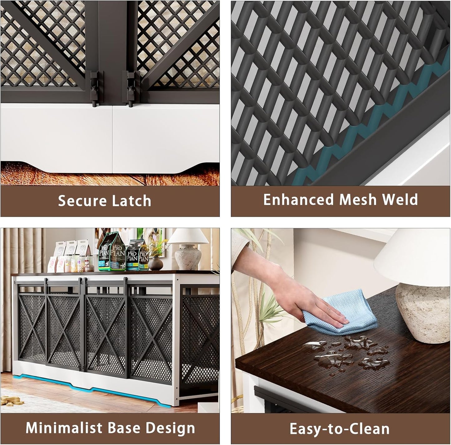 COZPAW 78 Inch Double Dog Crate Furniture, Extra Large Dog Kennel Indoor for Medium Large 2 Dogs, Heavy Duty Dog Cage Chew-Resistant Steel and Wooden Pet House with Removable Divider (White Brown)