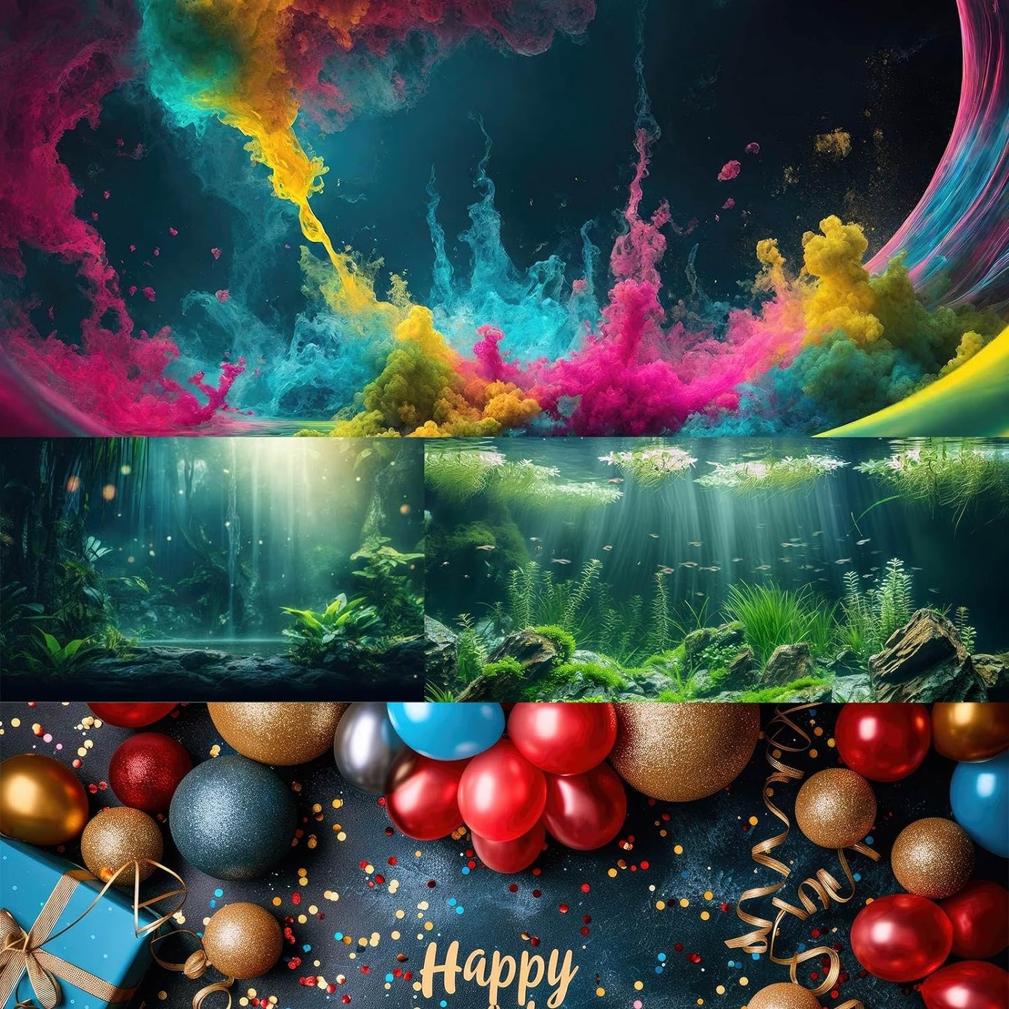 Exquisite Octopus Aquarium Background Abstract Colorful Octopus Terrarium Background Glowing Octopus on Black Background Fish Tank Backdrop Octopus Backdrops Poster Wallpaper Decors Vinyl 48x24in