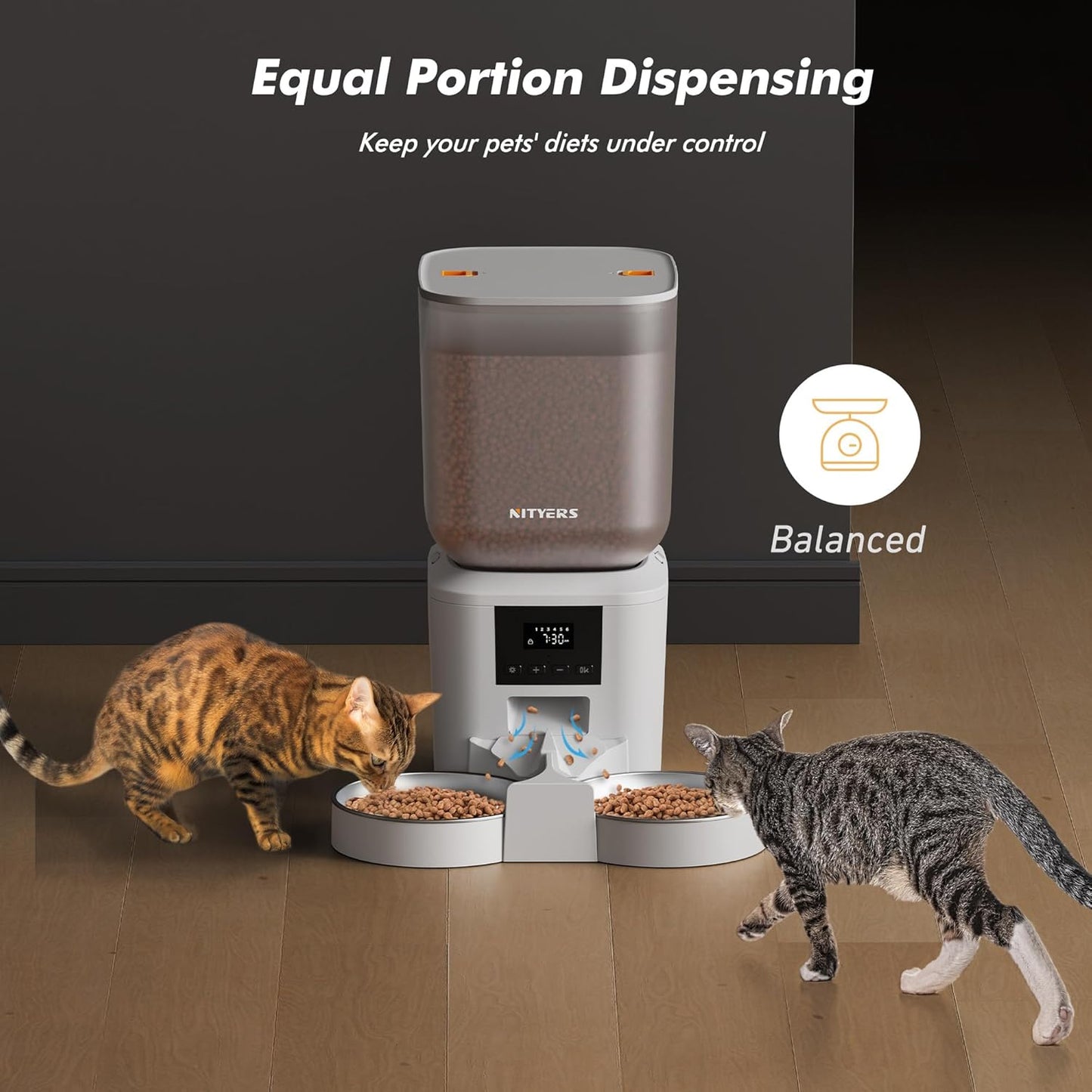 Automatic Cat Feeder for 2 Cats - 8L/34 Cups Large Capacity Auto Food Dispenser with LCD Screen, 2 Food Trays, Timed Cat Feeder, Up to 50 Portions 6 Meals Per Day, Keep Fresh, White