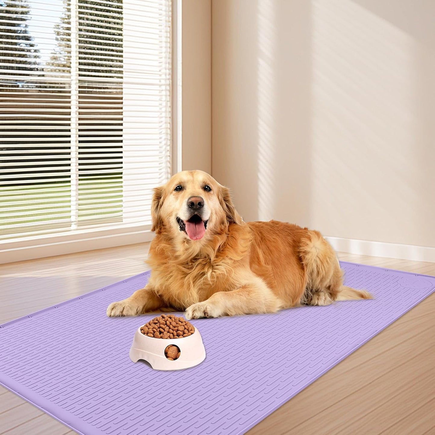 Dog Food Mat, Extra Large 40" x 28" Silicone Pet Feeding Mat with Raised Edge Pet Placemat for Small, Medium, and Large Pets Non-Slip, Easy to Clean (Purple)