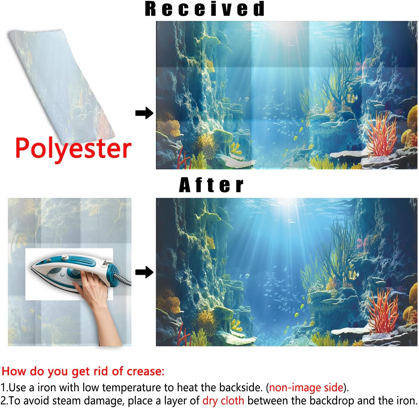 36X18IN Blue Sea Floor Aquarium Background, Natural Underwater World 3D Effect Fish Tank Decorations Background, Art Terrarium Background with 8 EVA Double-Sided Tape