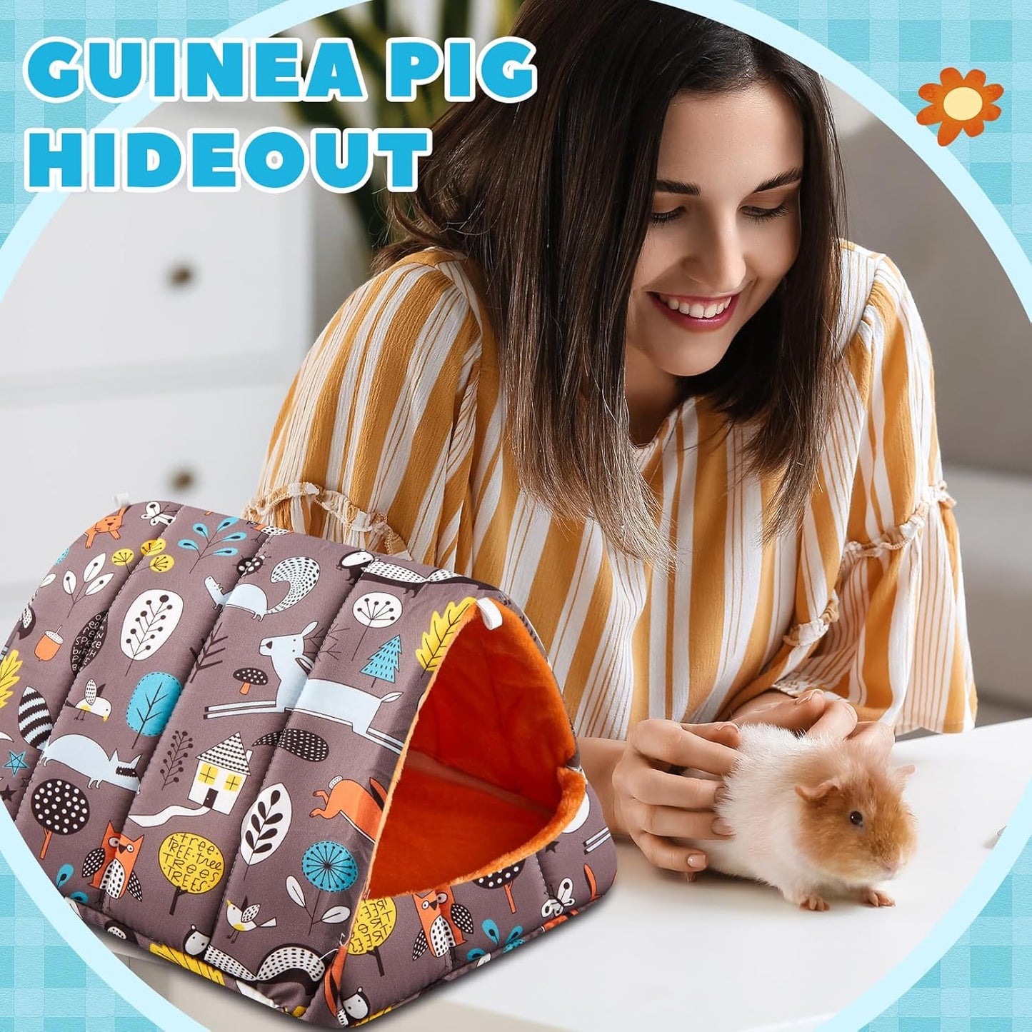 4 Pcs Guinea Pig Hideout, Guinea Pig Bed Tunnel, Rabbit Washable Small House Cage Accessories for Bunny Hedgehog Mouse Chinchillas Hamsters Ferrets Bearded Dragons Rats(Forest,9.8 in)