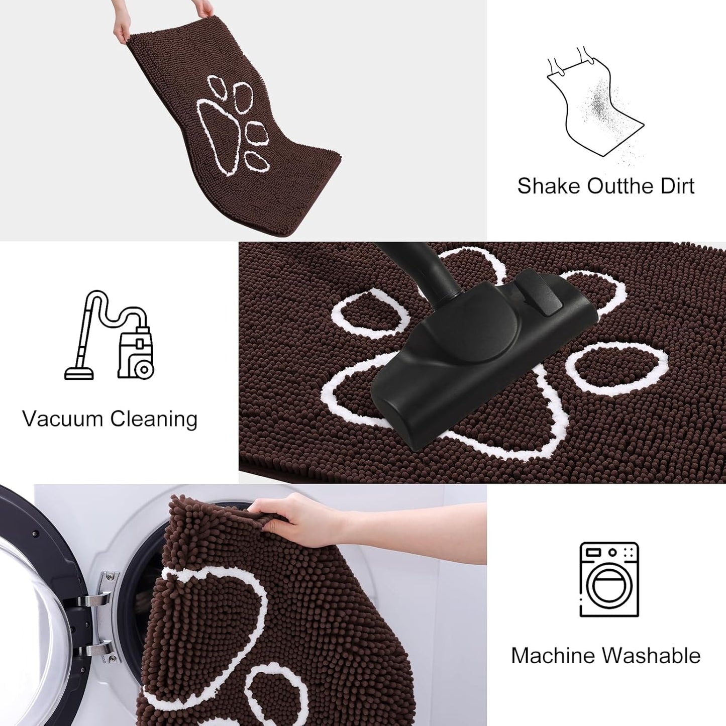 Smiry Dog Door Mat for Muddy Paws, Absorbent Dirt Trapper Non Slip Quick Dry Washable Chenille Mat for Mud Dogs, Entry Rug for Indoor and Outdoor (47x24 Inches, Brown and White)