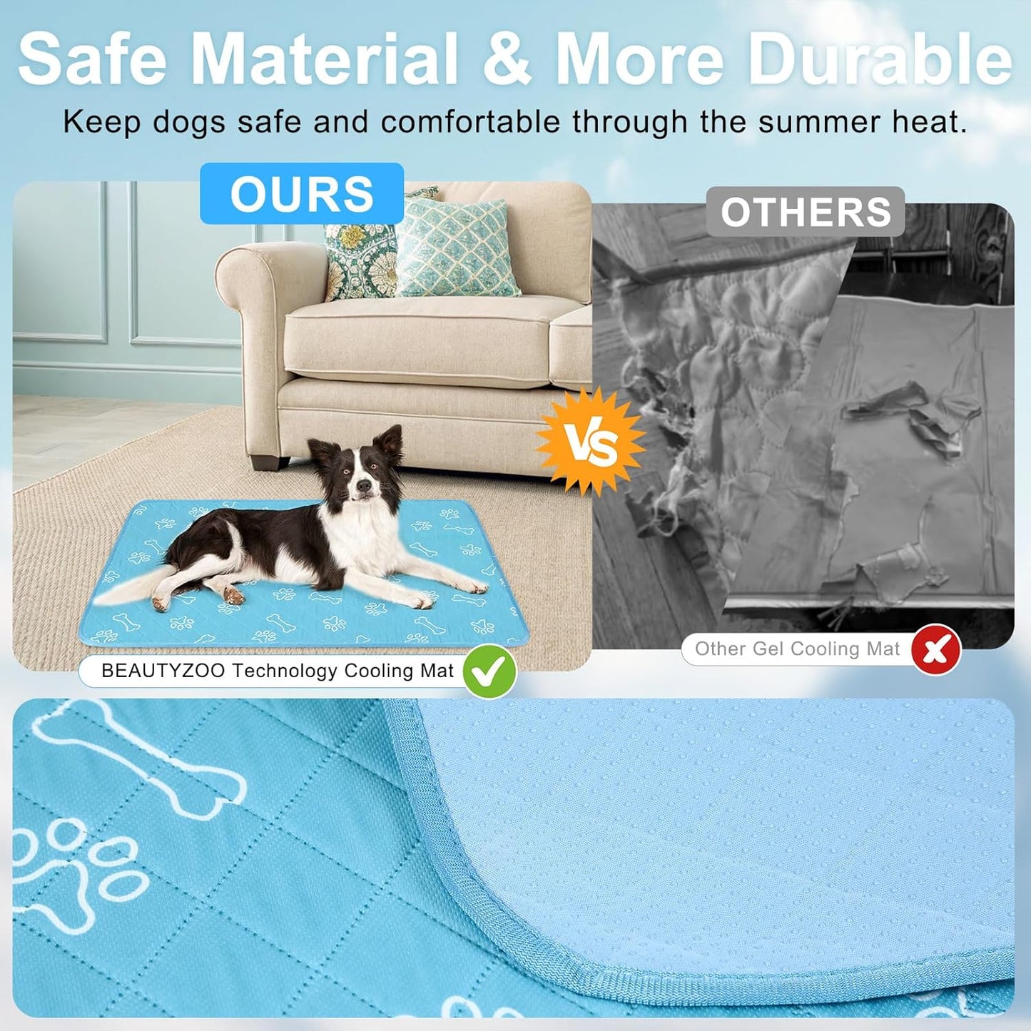 BEAUTYZOO Upgraded Dog Self Cooling Mat Ice Silk Chill Pads for Small Medium Large Dogs Q-MAX>0.43-Summer Reusable Pet Training Pad - Absorbent Non-Slip Cool Mat for Kennels,Crates,Beds, 22" x 28"