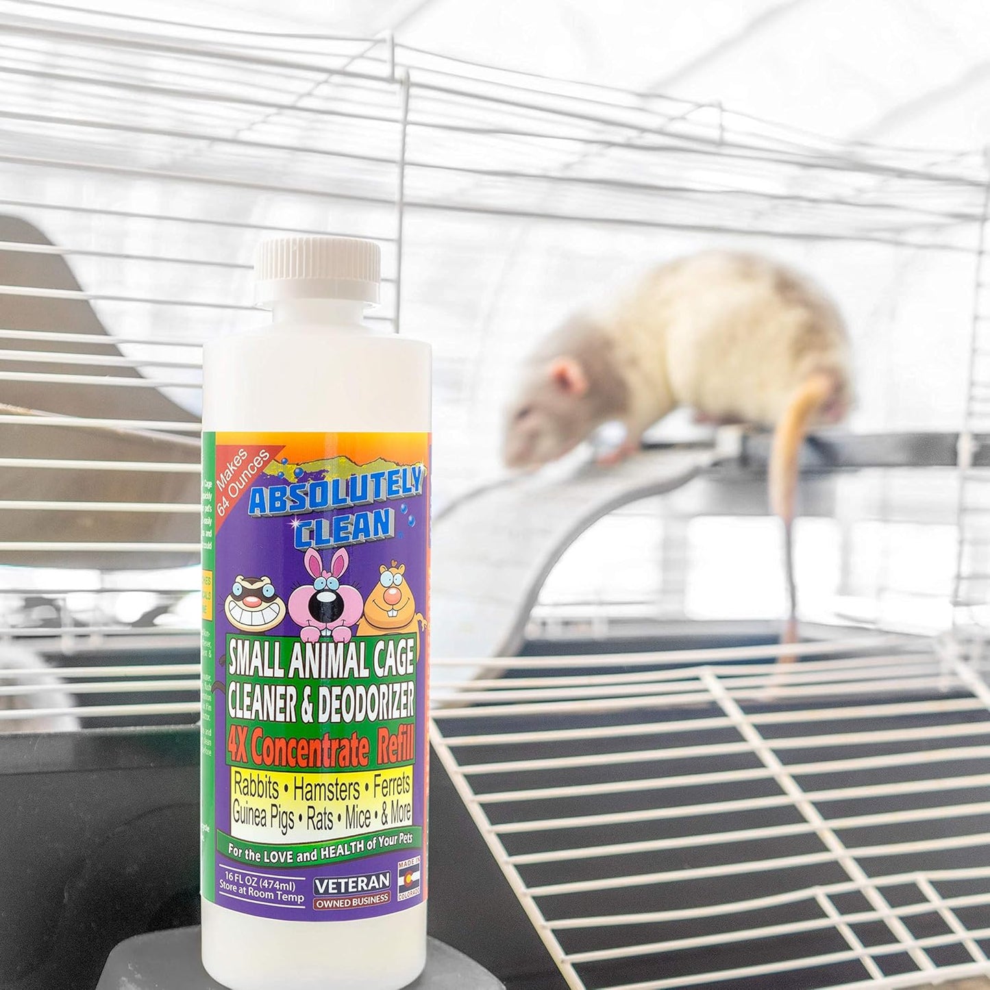 Amazing Small Animal Cage Cleaner - Just Spray/Wipe - Easily Removes Messes & Odors - Hamsters, Mice, Rats, Guinea Pigs, Ferrets - USA Made (16 oz Concentrate)