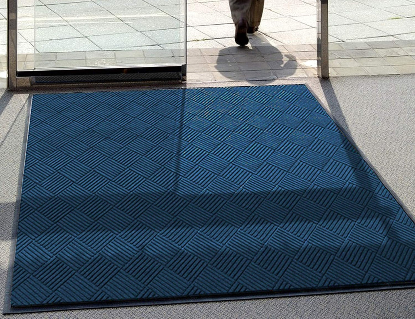 M+A Matting 208 Navy Polypropylene WaterHog Classic Diamond Entrance Mat, 8.4' Length x 3' Width, for Indoor/Outdoor
