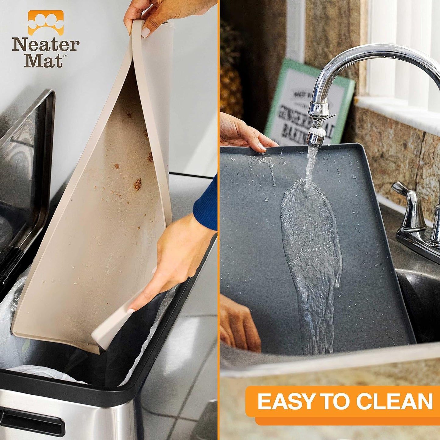 Neater Pet Brands Neater Mat Pet Mats for Food and Water, Cat & Dog Bowl Mat Waterproof Silicone, Feeding Tray, Dog Food Mats for Floors, Placemat w/Raised Edge for Under Bowls, 24" x 16", Cappuccino