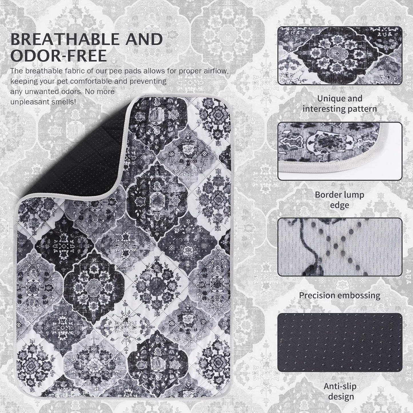 IEUUMLER Washable Pee Pads for Dogs, 2 Pack Reusable Pee Pads for Dogs Non-Slip Grip, Super Absorbent Waterproof Puppy Pads for Potty Training, Playpen, Crate, Whelping Box EU011 Black Grey, 24x18