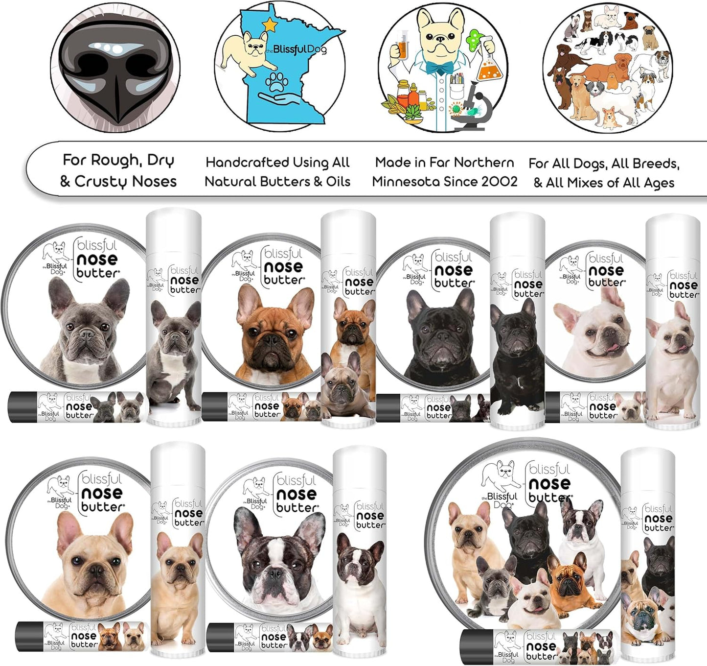 The Blissful Dog French Bulldog Fawn Unscented Nose Butter - Dog Nose Butter, 0.15 Ounce