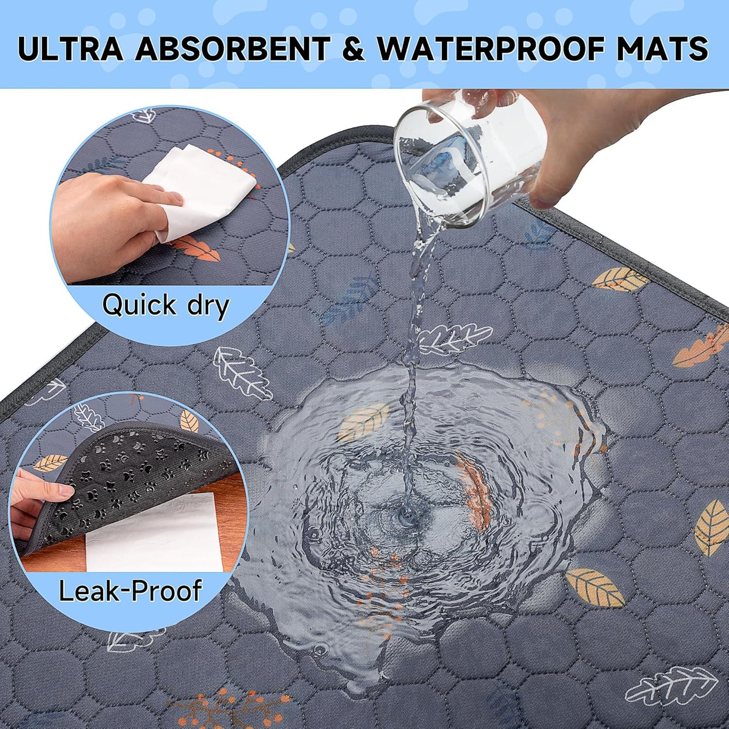 Sunheir 2-Pack Extra Large Reusable Dog Mat for Floor, Dog Playpen, Non-Slip Waterproof Pee Pads, Super Absorbent Washable Pee Pads for Dogs, Pet Whelping Pads, Crate, Potty Training - 36" x 48"