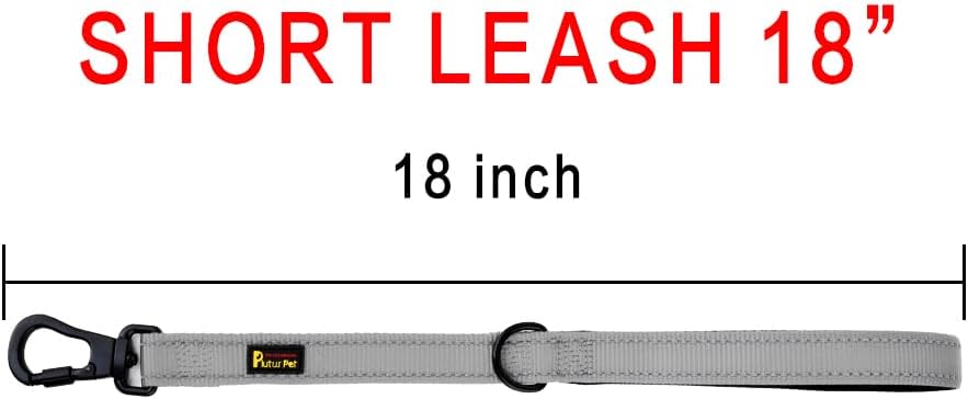 PLUTUS PET Short Training Dog Leash with Padded Handle for Medium Large Dogs,18 Inch Heavy Duty Strong Traffic Leash with Carabiner Clip for Climbing Walking or Guiding Blind(18”，Gray)