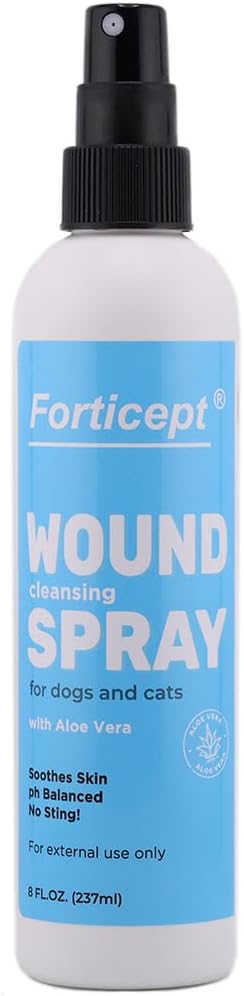 Forticept Hot Spot Spray for Dogs Cats & Horses, Itch Relief Wound Cleanser with Aloe Vera, 8 oz