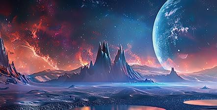 Scarlet Cosmic Aquarium Background,Cool Galaxy Parallel Space Themed Fish Tank Background, Tropical Desert Terrarium Background 30X12IN with 8 EVA Double-Sided Tape