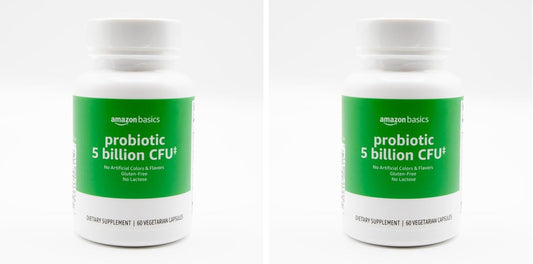 Amazon Basics Probiotic 5 Billion CFU, 8 Probiotic strains with 60 mg Prebiotic Blend, 60 Count Vegetarian Capsules, 2 Month Supply, Supports Healthy Digestion (Previously Solimo) (Pack of 2)