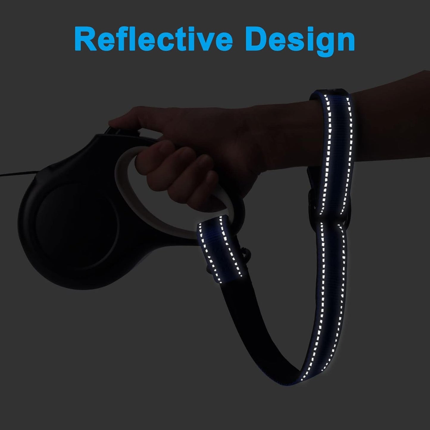 PetBonus Short Dog Leash, Safety Wrist Strap for Retractable Dog Leash, Reflective Design and Adjustable Soft Padded Handle, Extra Layer Security for Pet Stroller (Blue) 1 Pack