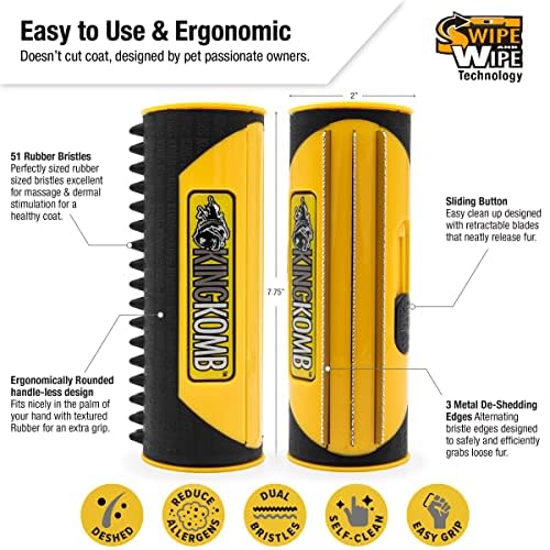 King Kanine Pet Grooming Brush, Self Cleaning Deshedding | Multi-Use Tool for Dogs, Cats & Horses for All Life Stages | Brush Pet for Grooming and Loose Hair | Perfect for Medium & Large Coats