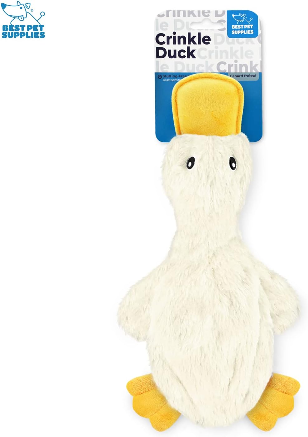 Best Pet Supplies Interactive Squeaky Dog Chew Toy, Ideal Dog Toys for Chewers, Small, Medium & Large Dogs, and Fetch Lovers - Crinkle Duck (White), Large