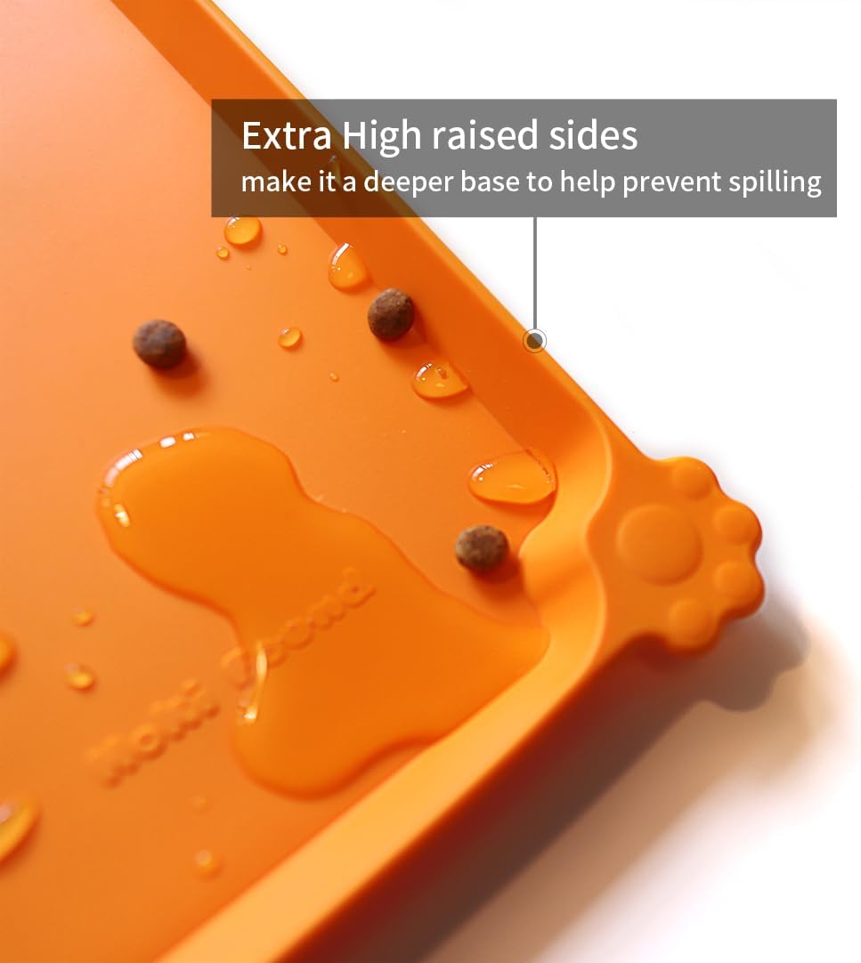 Hoki Found Silicone Non Slip Pet Feeding Mats - Bowl Placemat - Waterproof Dog Cat Food Mats - Orange