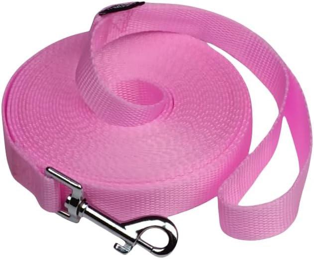 Dog/Puppy Obedience Recall Training Agility Lead - 15ft 20ft 30ft 40ft 50ft Training Leash - Great for Play, Camping, or Backyard - Pink 50ft (Pink, 50 Feet)