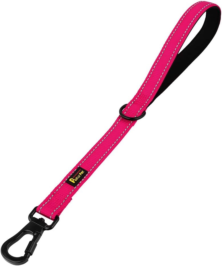 PLUTUS PET Short Training Dog Leash with Padded Handle for Medium Large Big Dogs,18 Inch Heavy Duty Strong Traffic Leash with Carabiner Clip for Climbing Walking or Guiding Blind（18”，Pink