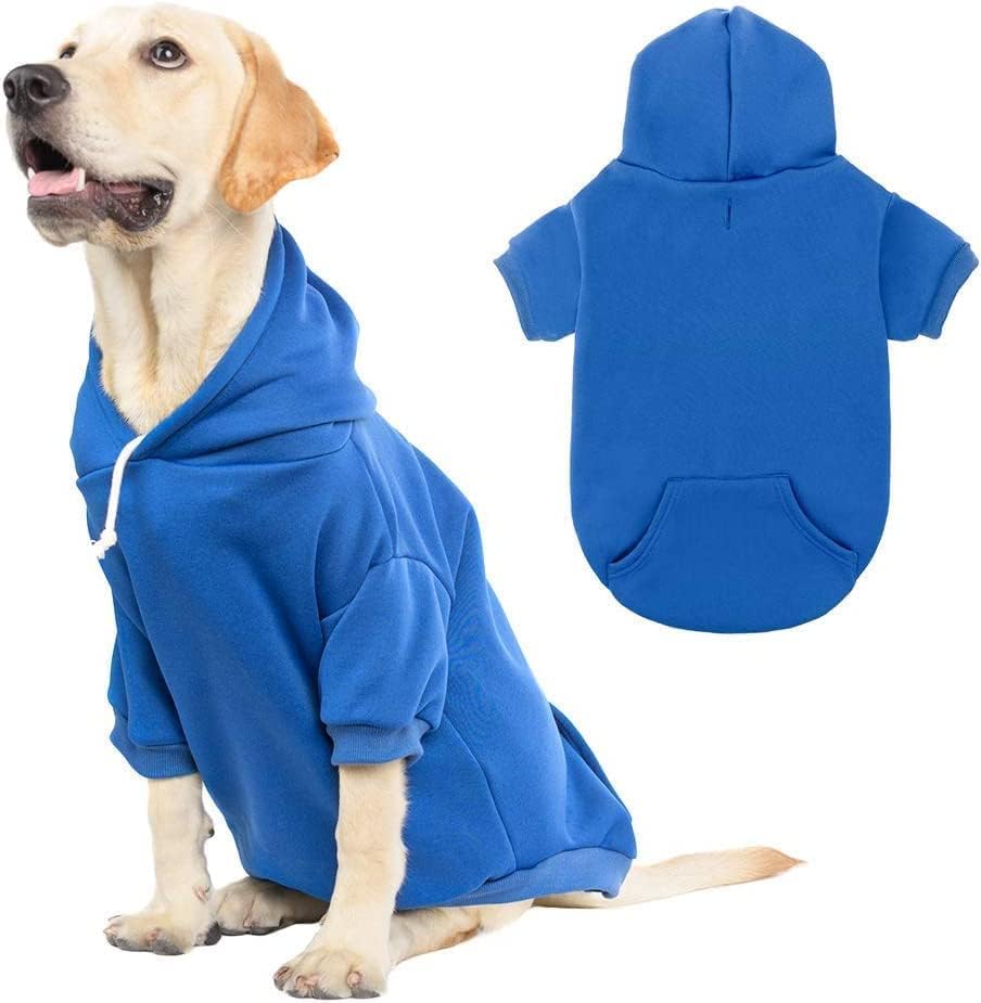 KOOLTAIL Basic Dog Hoodie - Soft and Warm Dog Hoodie Sweater with Leash Hole and Pocket, Dog Winter Coat, Cold Weather Clothes Sweatshirt for Small Medium Large Dogs Puppy Cat Boys Girls Blue L