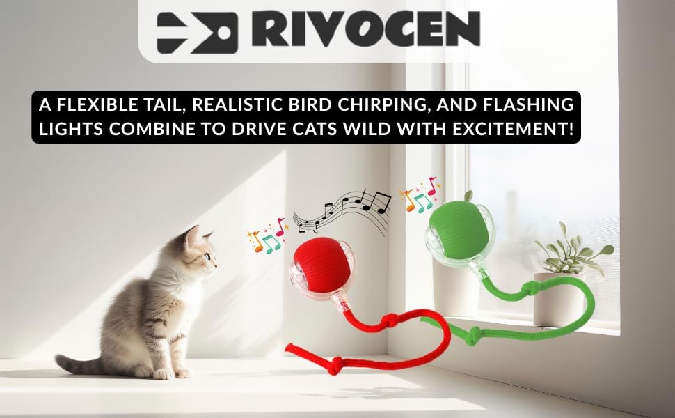 Indoor Cat Interactive Toy 360-degree Automatic Rolling Toy with Floor Flashing and Random Rolling for Cats and Dogs. Continuous Excitement, Fun and Stimulation for Your Cats and Dogs-(Red)