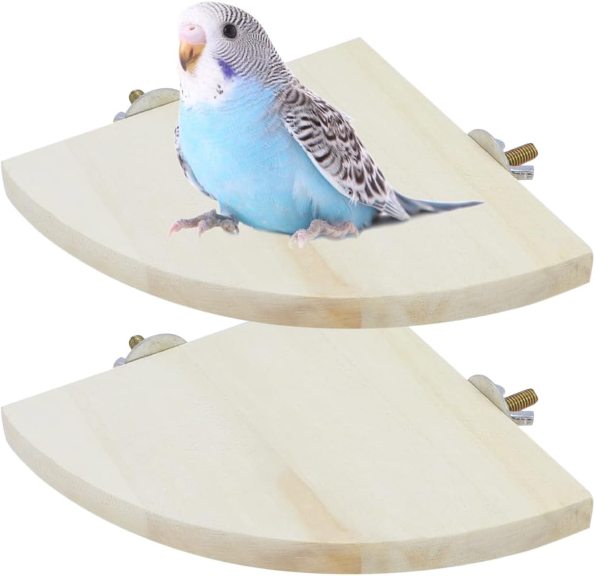 Wontee Bird Perch Stand 2 Pack Wooden Platform Corner Ledge for Budgies Cockatiels Conures African Greys Rats Gerbils Chinchillas Squirrels (S (5.1"x5.1")